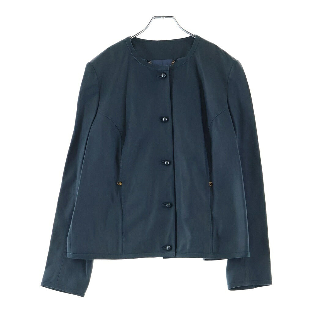 LOEWE(ロエベ) ノーカラー ジャケット アウター レザー シルク グレーブルー レディース