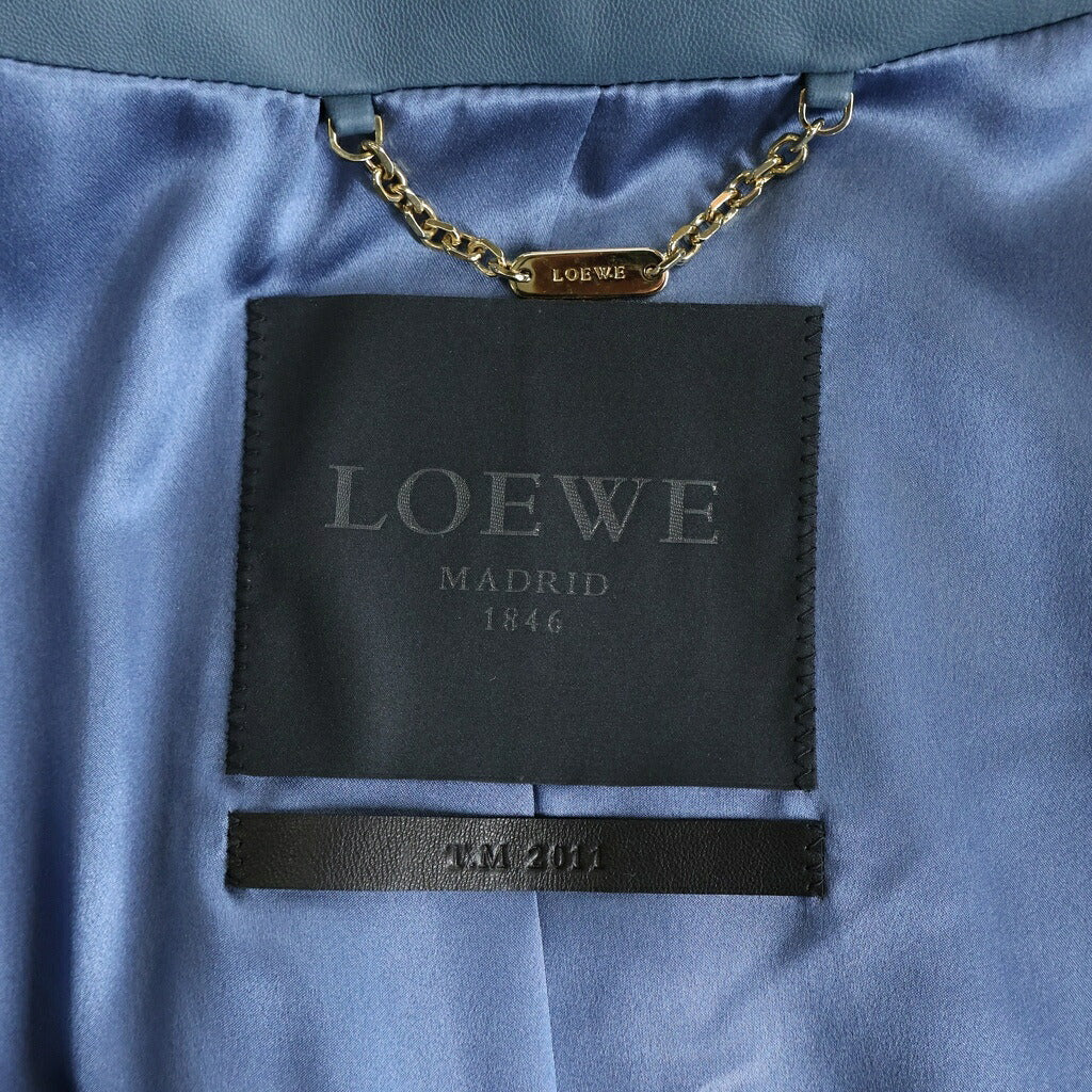 LOEWE(ロエベ) ノーカラー ジャケット アウター レザー シルク グレーブルー レディース