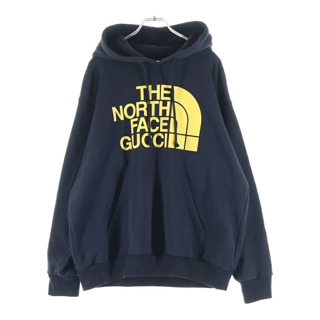 GUCCI(グッチ) 21SS ×THE NORTH FACE ザノースフェイス ロゴプリント スウェット プルオーバーパーカー ブラック/イエロー 651724 XJDCM