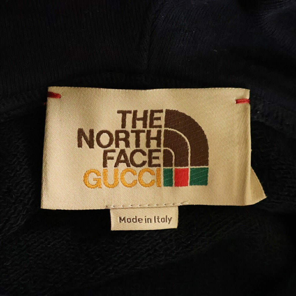 GUCCI(グッチ) 21SS ×THE NORTH FACE ザノースフェイス ロゴプリント スウェット プルオーバーパーカー ブラック/イエロー 651724 XJDCM