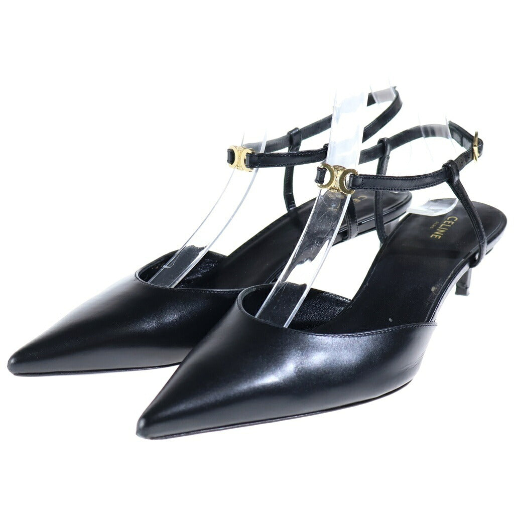CELINE(セリーヌ) キトゥン ストラップ ポインテッドトゥ ピンヒール ミュール レディース ブラック
