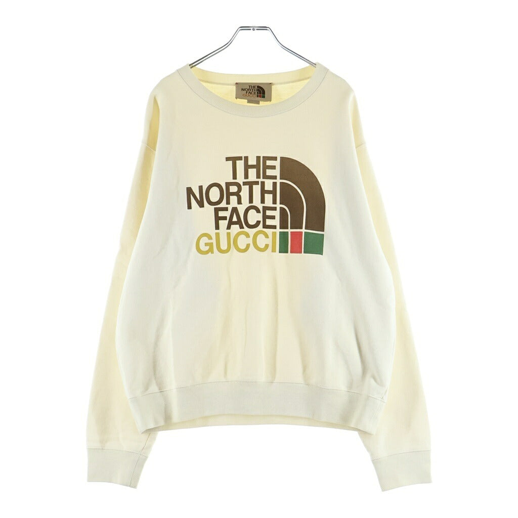 GUCCI(グッチ) 21SS ×THE NORTH FACE ロゴ プリント クルーネック スウェット トレーナー アイボリー 626990 XJDCM