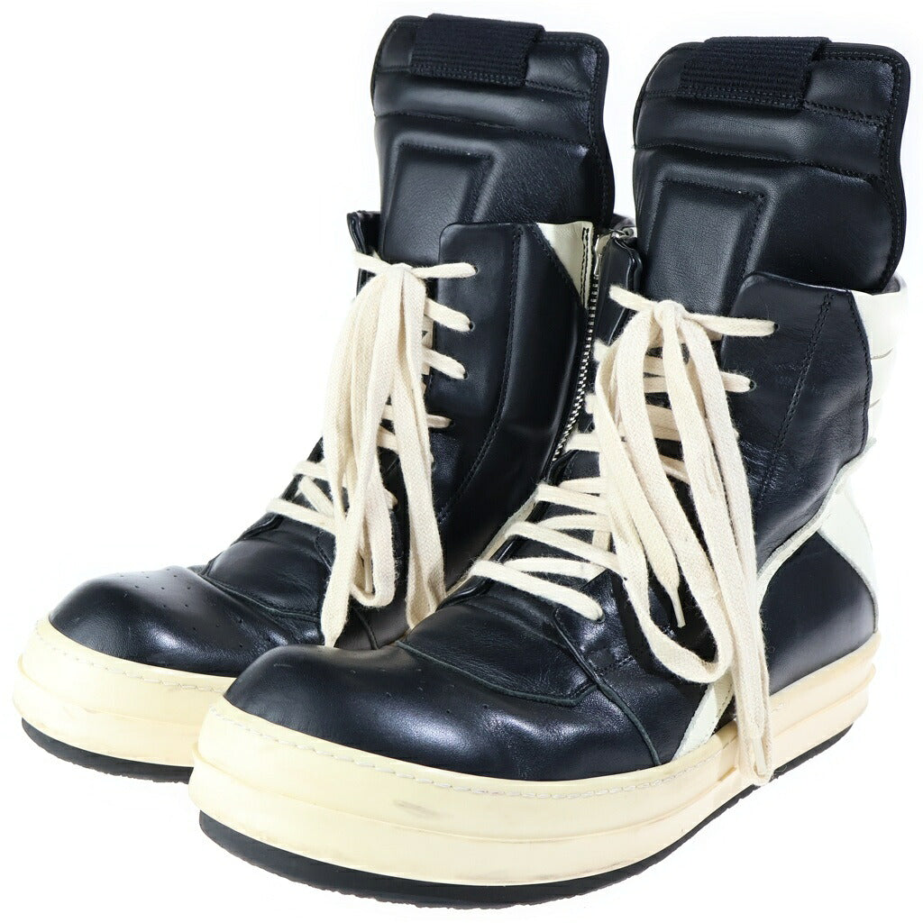 Rick Owens(リックオウエンス) GEOBASKET ジオバスケット レザーハイカットスニーカー ブラック/ホワイト