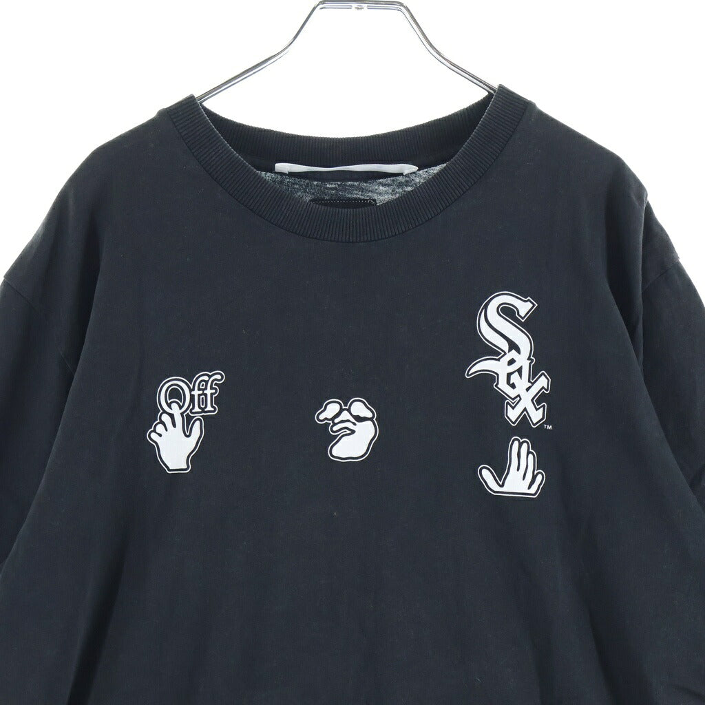 OFF-WHITE(オフホワイト) ×MLB CHICAGO WS SS TEE シカゴ ホワイトソックス コラボ ナンバリング刺繍 クルーネック 半袖Tシャツ カットソー ブラック OMAA027G21JER006