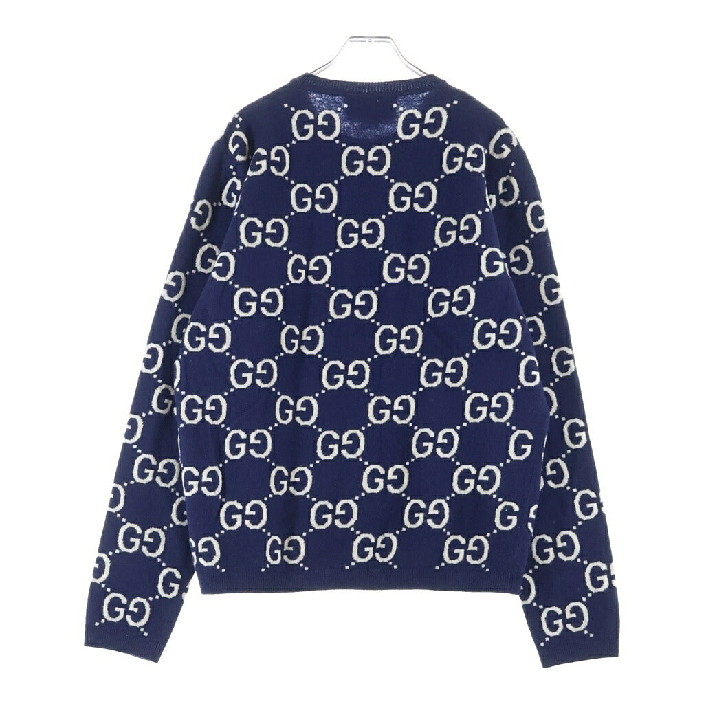 GUCCI(グッチ) GGロゴ 総柄 ウールジャカード セーター ニット ネイビー/ホワイト 692900 XKCC5