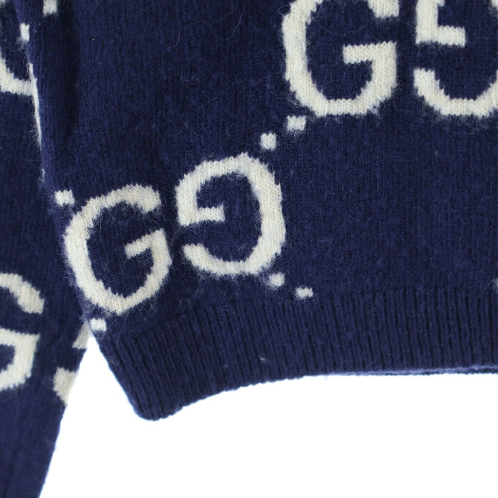 GUCCI(グッチ) GGロゴ 総柄 ウールジャカード セーター ニット ネイビー/ホワイト 692900 XKCC5