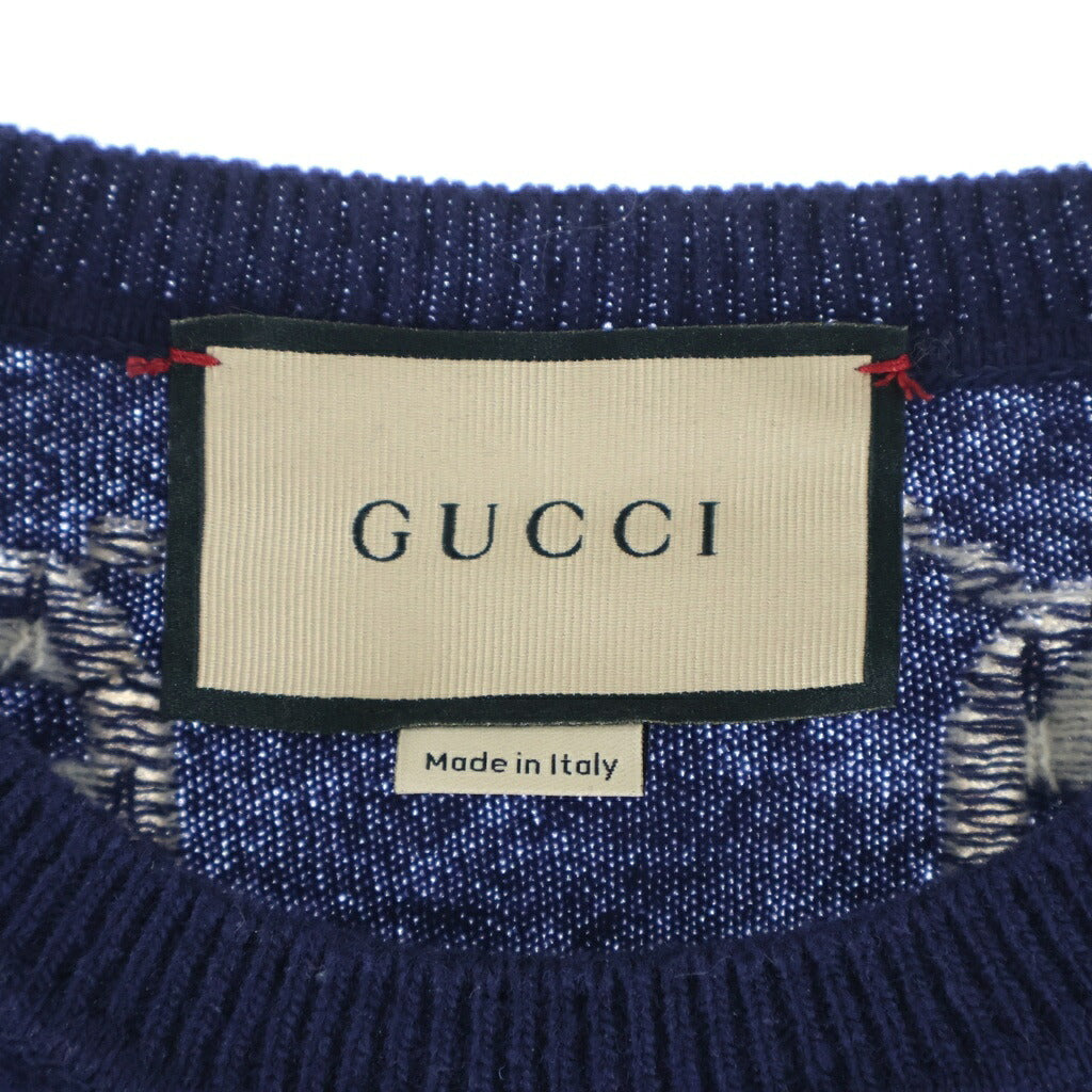 GUCCI(グッチ) GGロゴ 総柄 ウールジャカード セーター ニット ネイビー/ホワイト 692900 XKCC5