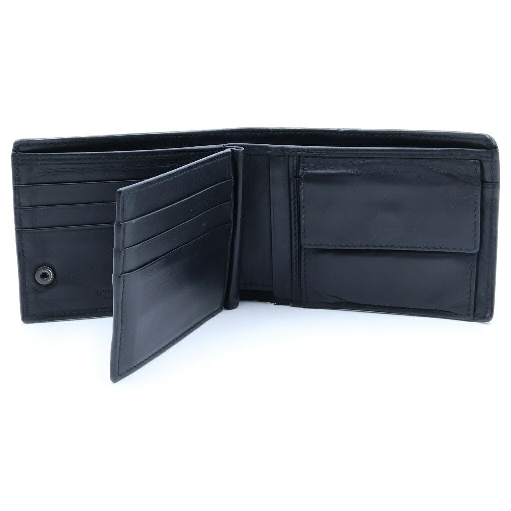 BOTTEGA VENETA(ボッテガヴェネタ) INTRECCIATO LEATHE イントレチャート レザー 2つ折り 財布 ウォレットケース ブラック P00830658G