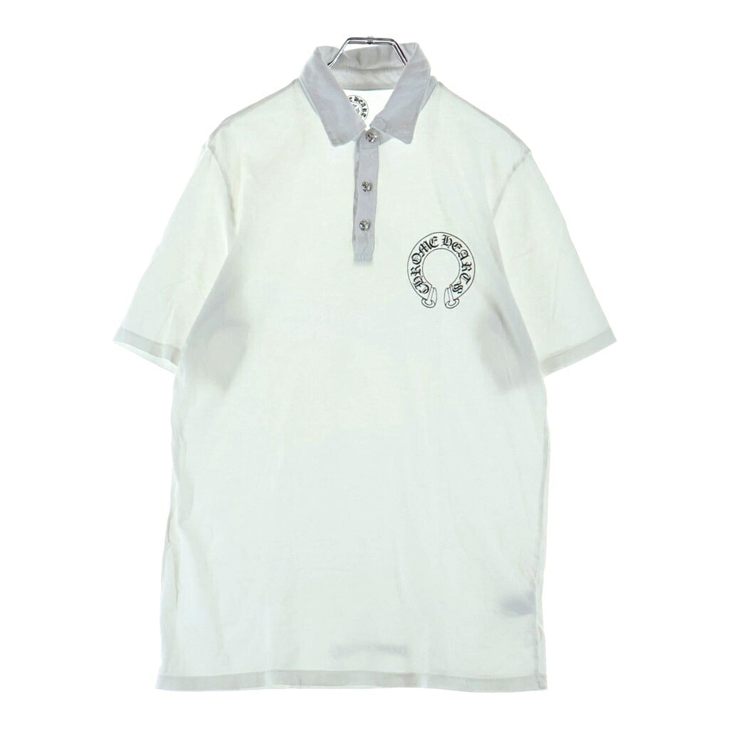 CHROME HEARTS(クロムハーツ) CH POLO SHIRT ロジウム加工 クロスボールボタン コットン 半袖ポロシャツ ホワイト