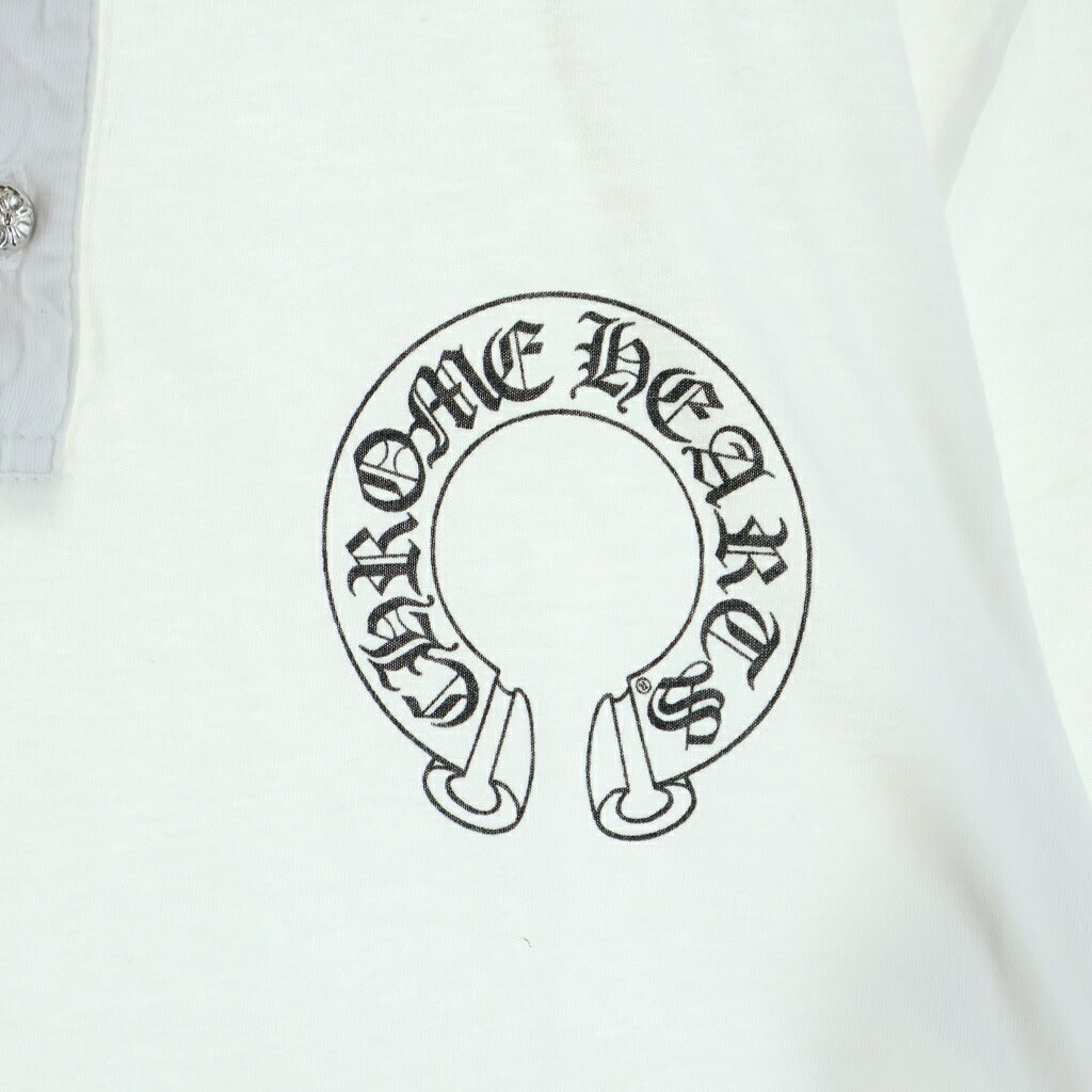 CHROME HEARTS(クロムハーツ) CH POLO SHIRT ロジウム加工 クロスボールボタン コットン 半袖ポロシャツ ホワイト