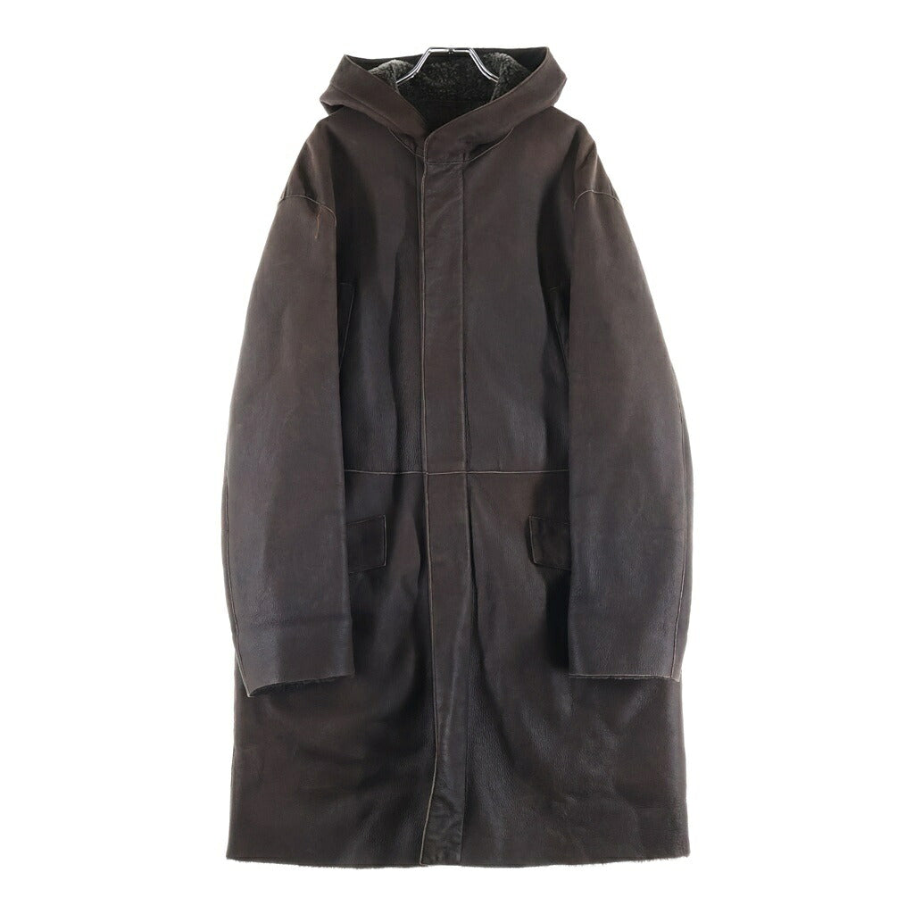 JIL SANDER(ジルサンダー) ジップアップ フーデッド ムートン レザージャケット コート ブラウン
