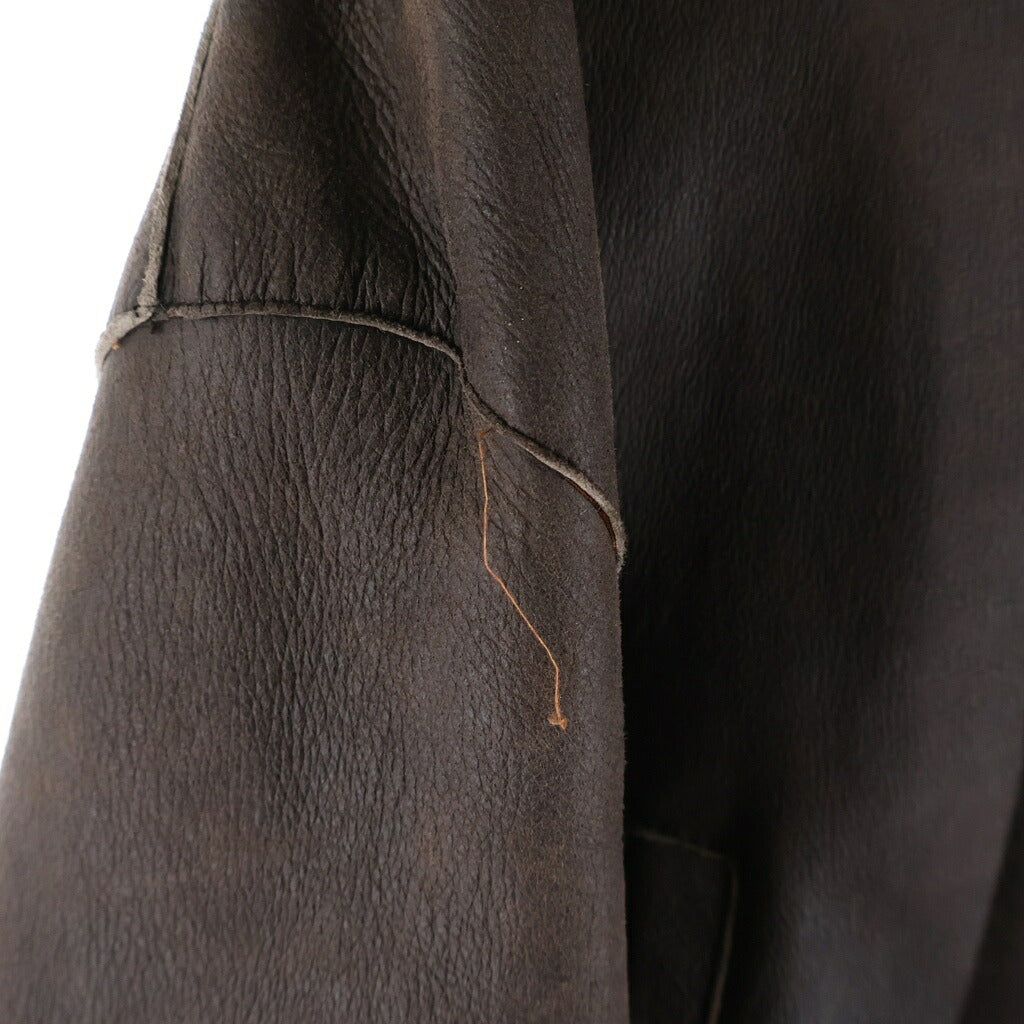 JIL SANDER(ジルサンダー) ジップアップ フーデッド ムートン レザージャケット コート ブラウン