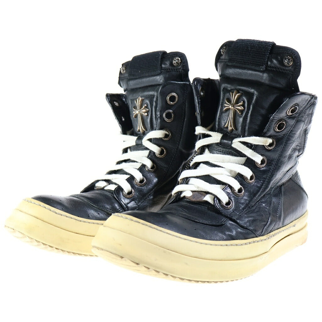 CHROME HEARTS(クロムハーツ) ×Rick Owens GEOBASKET リックオウエンス ジオバスケット CHクロス ダガージップ レザー ハイカットスニーカー ブラック