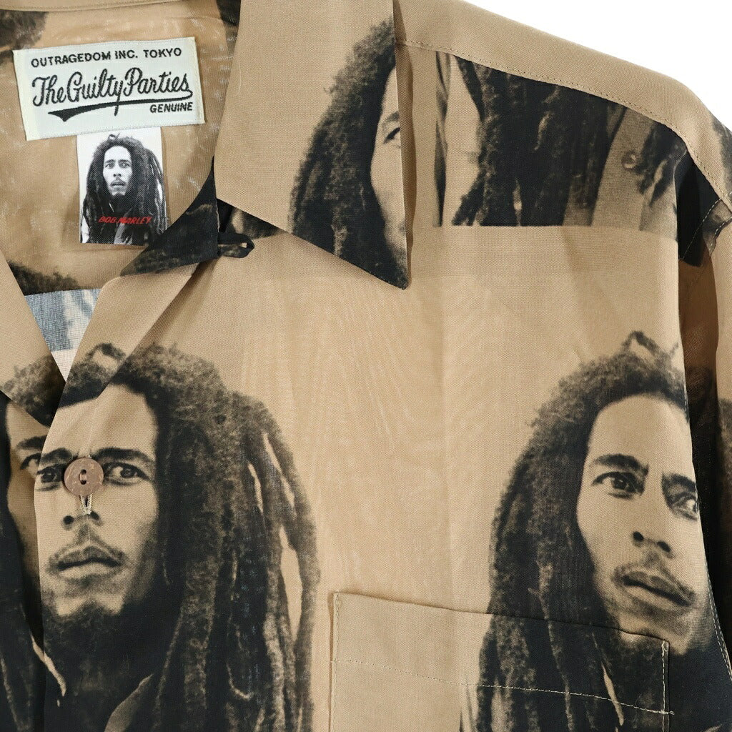 WACKO MARIA(ワコマリア) 22AW BOB MARLEY HAWAIAN SHIRT L/S TYPE-2 ボブマーリー 開襟 レーヨン ハワイアン アロハ半袖シャツ ブラウン