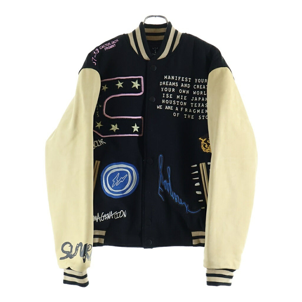 Cactus Jack(カクタスジャック) 21SS ×FRAGMENT DESIGN MANIFEST LETTERMAN JACKET フラグメントデザイン マニフェスト レターマン レザー ジャケット スタジャン ブルゾン ブラック
