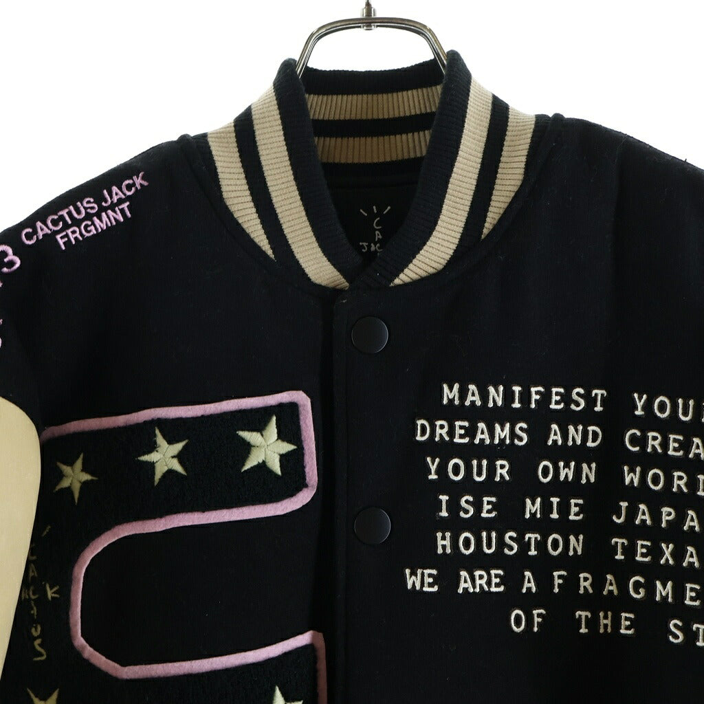 Cactus Jack(カクタスジャック) 21SS ×FRAGMENT DESIGN MANIFEST LETTERMAN JACKET フラグメントデザイン マニフェスト レターマン レザー ジャケット スタジャン ブルゾン ブラック