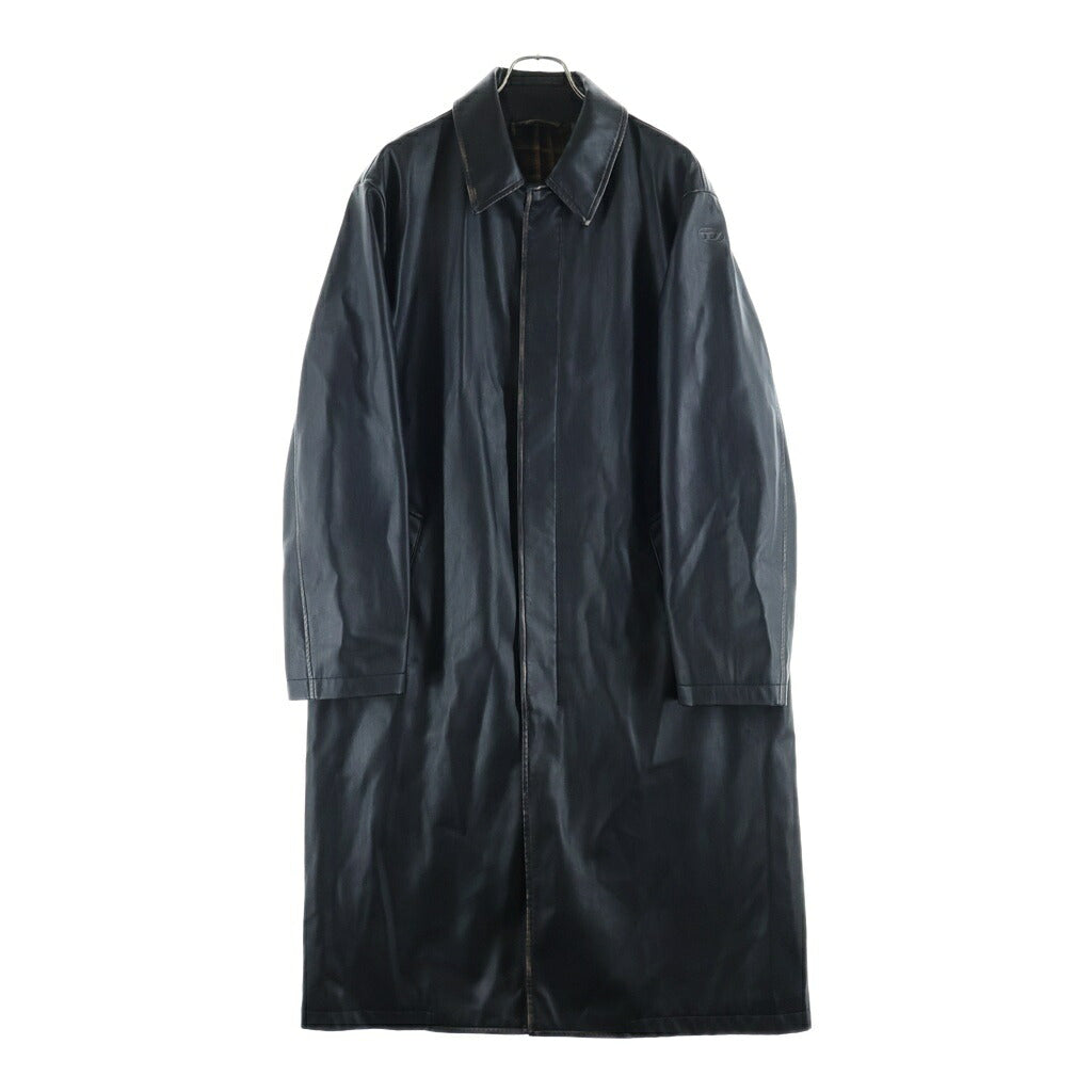 DIESEL(ディーゼル) J-RIVERS ユーズド加工 フェイクレザー ステンカラーコート ブラック A18496