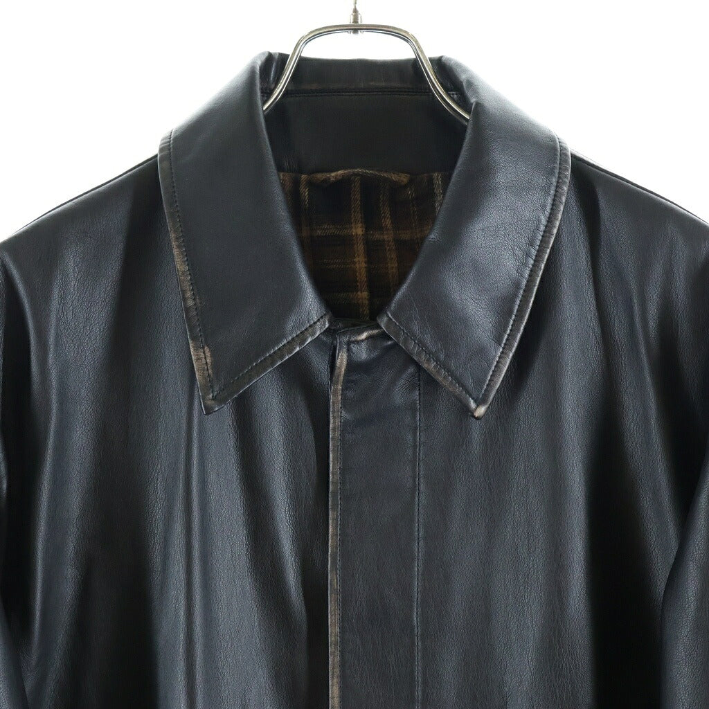 DIESEL(ディーゼル) J-RIVERS ユーズド加工 フェイクレザー ステンカラーコート ブラック A18496