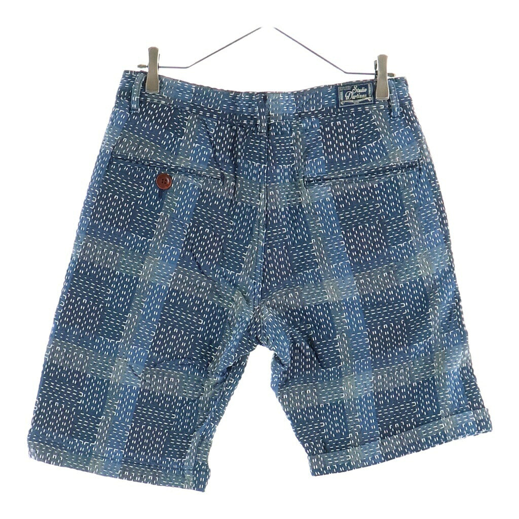 STUDIO D'ARTISAN(ステュディオダルチザン) NORAGI SASHIKO SHORTS 野良着刺し子ショートパンツ ブルー 1827
