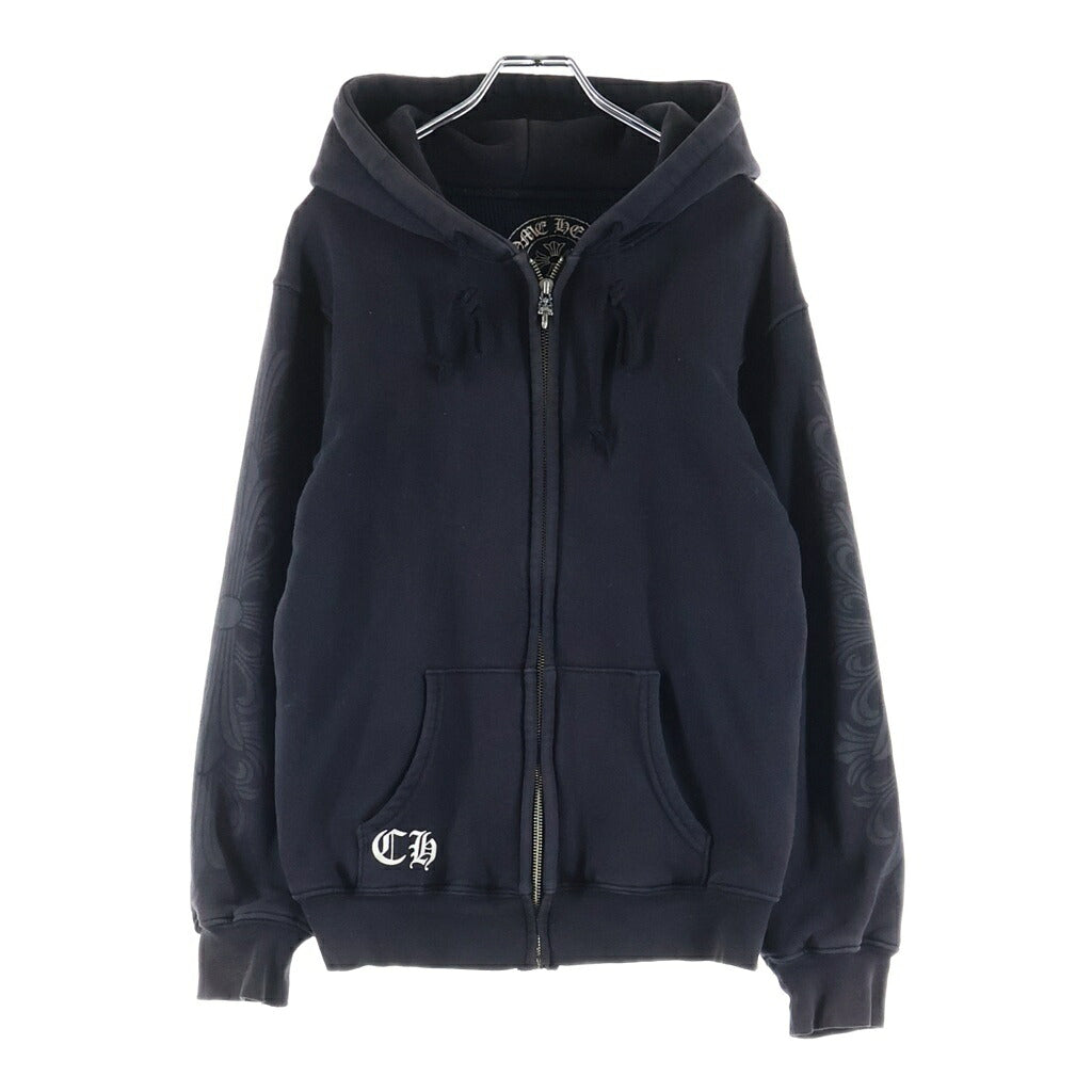 CHROME HEARTS(クロムハーツ) OLD SWTSHRT HD ZIP オールド 裏地サーマル フローラルクロス スクロールラベル プリント ダガージップ スウェット パーカー ブラック