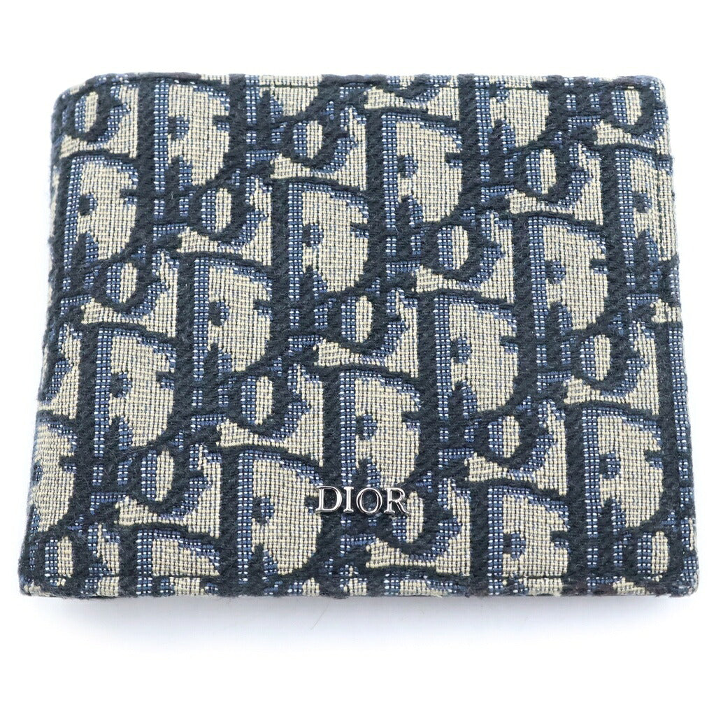 Christian Dior(クリスチャンディオール) オブリーク総柄 ジャガード素材 2つ折り 財布 ウォレット ネイビー/ベージュ 20BBC027YSE_H05E