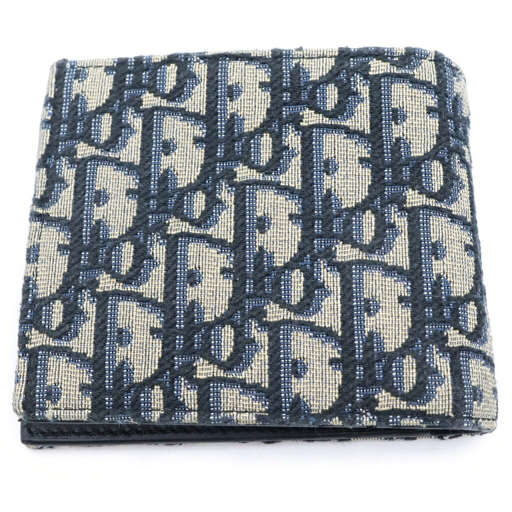Christian Dior(クリスチャンディオール) オブリーク総柄 ジャガード素材 2つ折り 財布 ウォレット ネイビー/ベージュ 20BBC027YSE_H05E