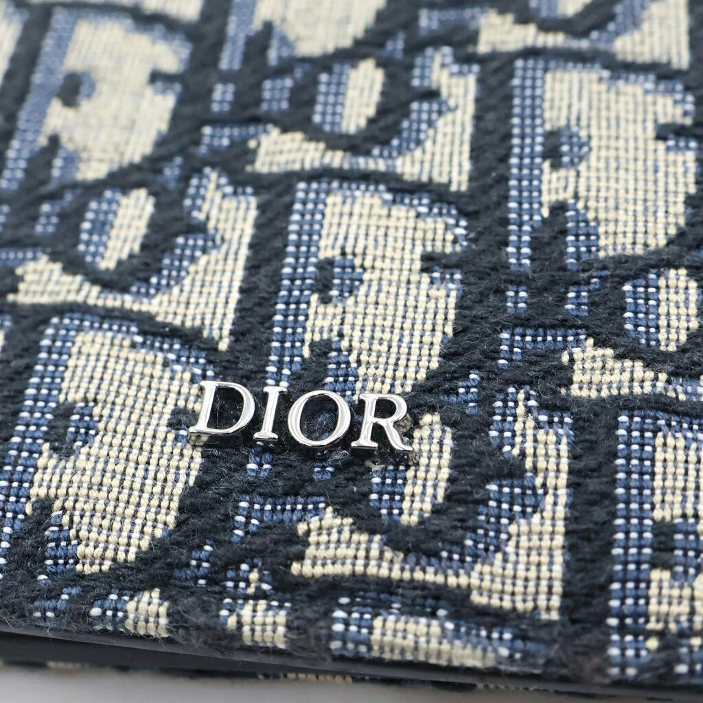 Christian Dior(クリスチャンディオール) オブリーク総柄 ジャガード素材 2つ折り 財布 ウォレット ネイビー/ベージュ 20BBC027YSE_H05E