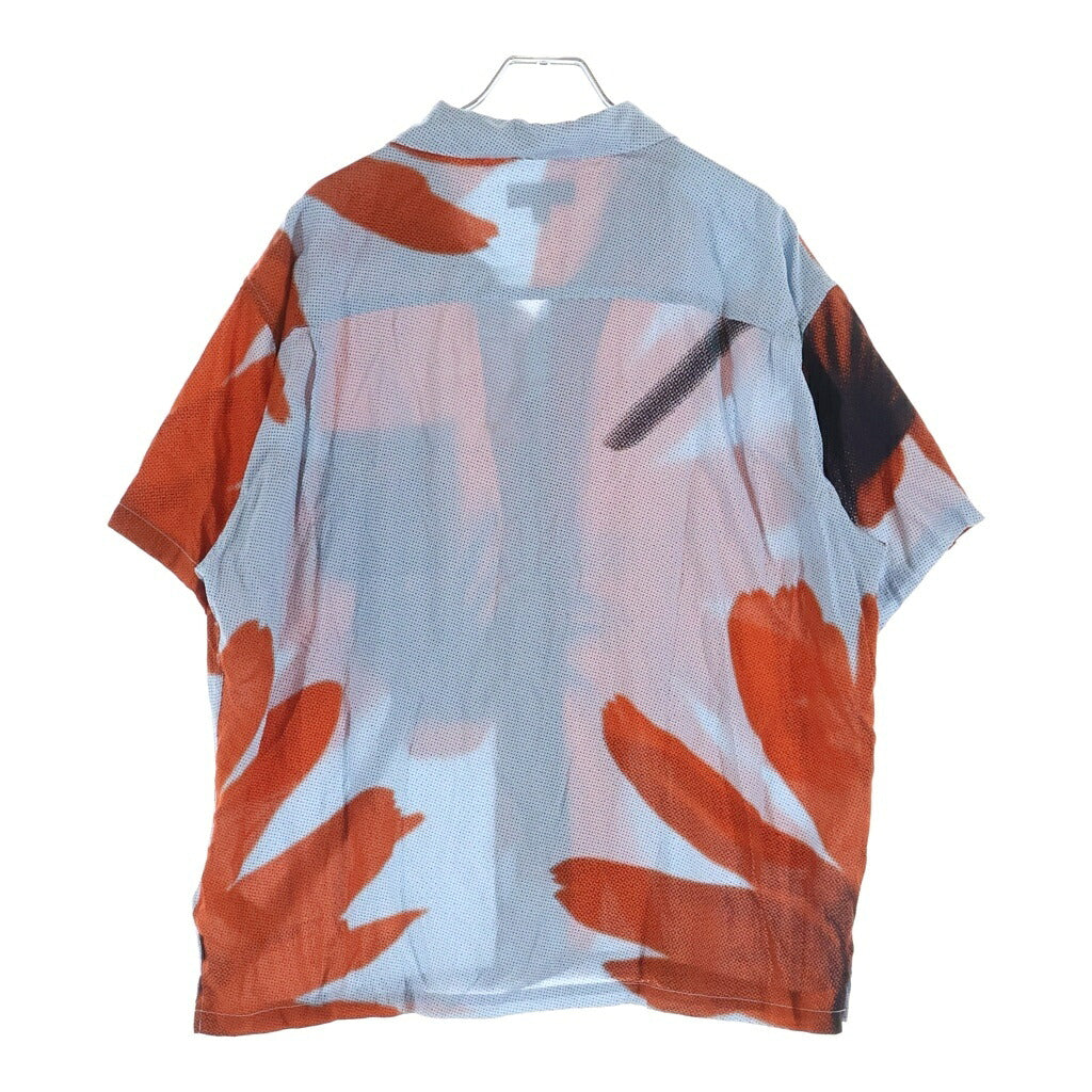 STUSSY(ステューシー) HALFTONE FLOWER ボタンフライ オープンカラー フロントプリント 半袖カットソー シャツ ブルー/レッド 1110230