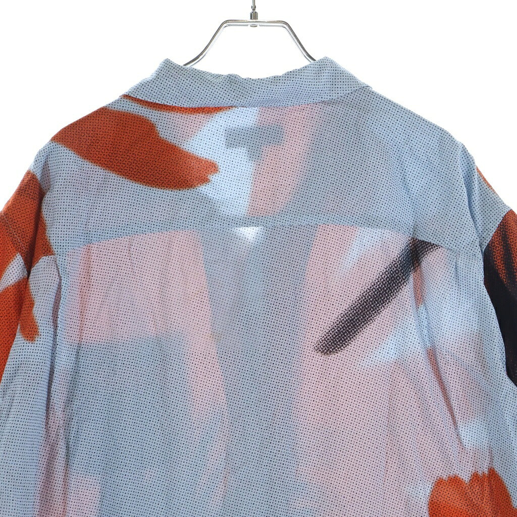 STUSSY(ステューシー) HALFTONE FLOWER ボタンフライ オープンカラー フロントプリント 半袖カットソー シャツ ブルー/レッド 1110230