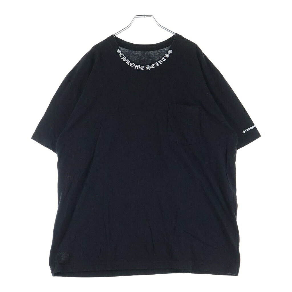 CHROME HEARTS(クロムハーツ) NECK LOGO S/S T-SHIRT ネックロゴプリント 胸ポケット 半袖Tシャツ カットソー ブラック