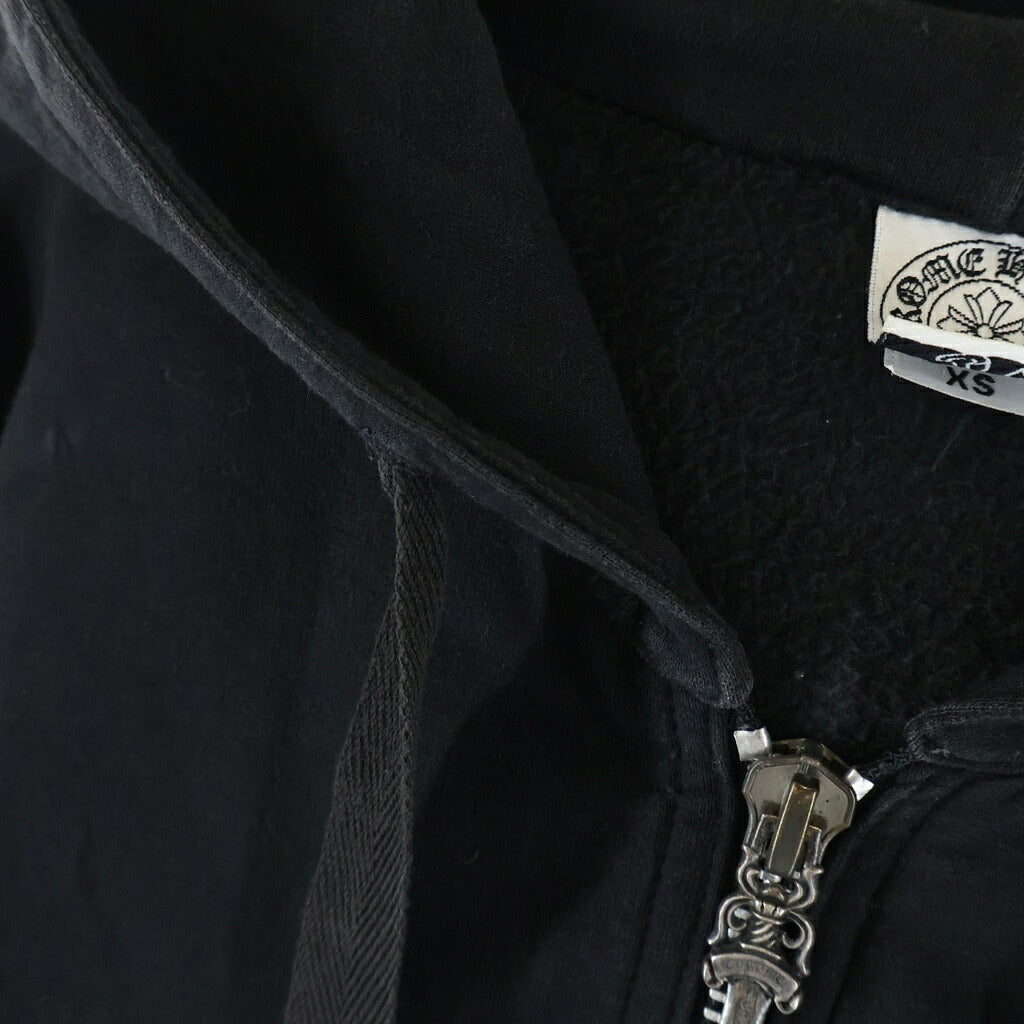 CHROME HEARTS(クロムハーツ) OLD SWTSHRT HD ZIP #10ダガー ジップ CHプラス バックフローラルクロス スウェット パーカー ブラック