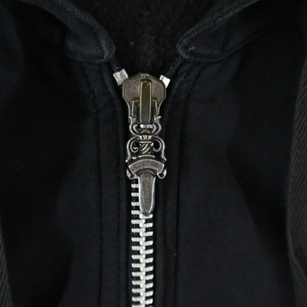 CHROME HEARTS(クロムハーツ) OLD SWTSHRT HD ZIP #10ダガー ジップ CHプラス バックフローラルクロス スウェット パーカー ブラック