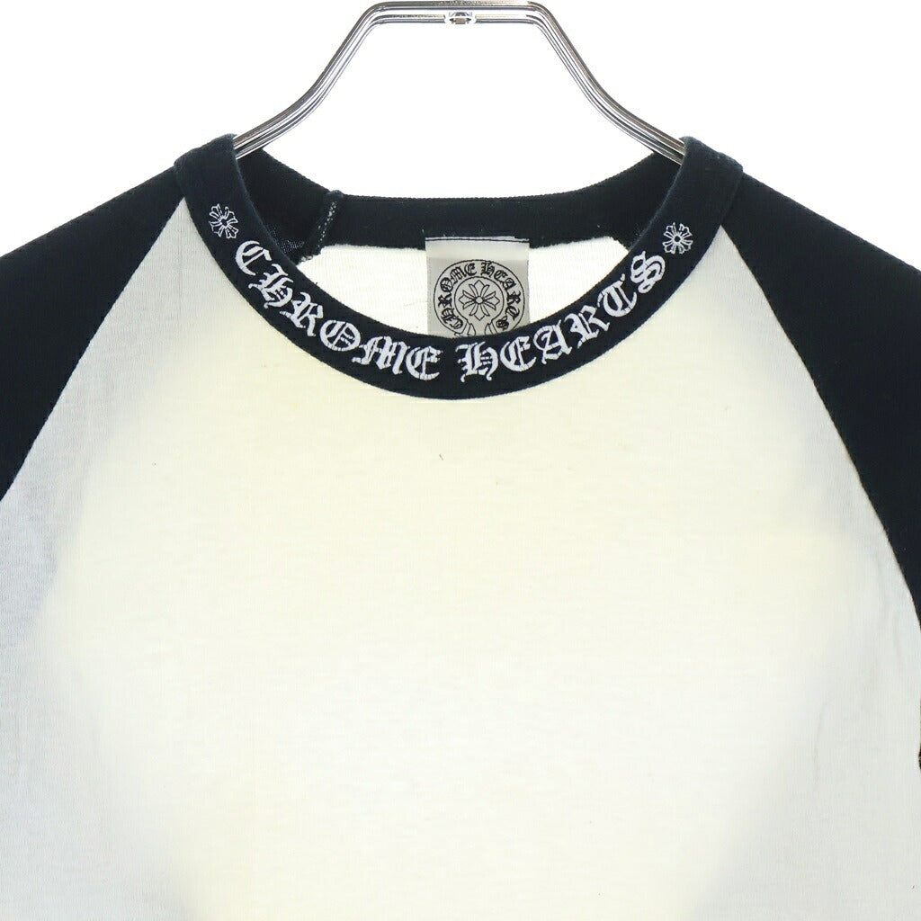 CHROME HEARTS(クロムハーツ) OLD 袖マルチロゴデザイン ネックロゴデザイン ロングスリーブ ラグラン 長袖Tシャツ カットソー ブラック/ホワイト