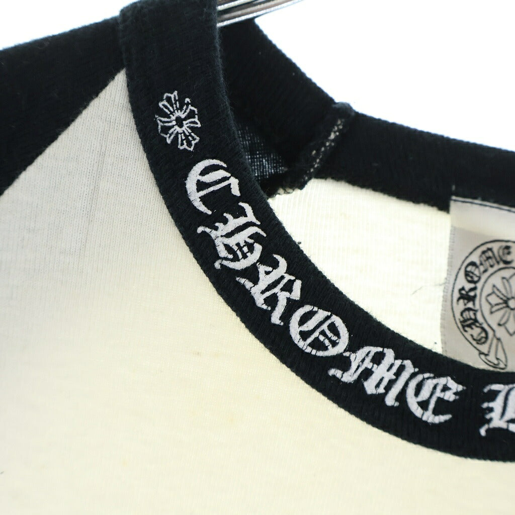 CHROME HEARTS(クロムハーツ) OLD 袖マルチロゴデザイン ネックロゴデザイン ロングスリーブ ラグラン 長袖Tシャツ カットソー ブラック/ホワイト