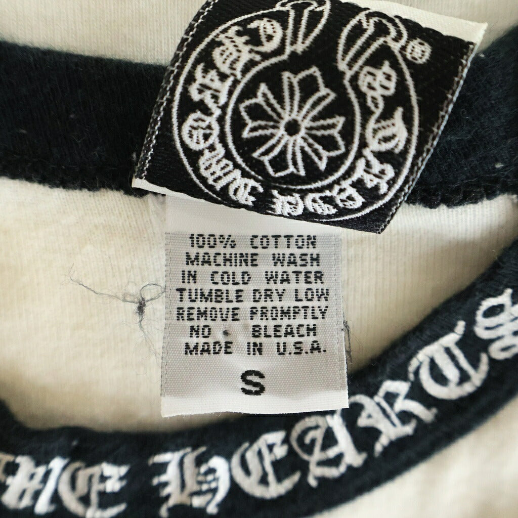 CHROME HEARTS(クロムハーツ) OLD 袖マルチロゴデザイン ネックロゴデザイン ロングスリーブ ラグラン 長袖Tシャツ カットソー ブラック/ホワイト