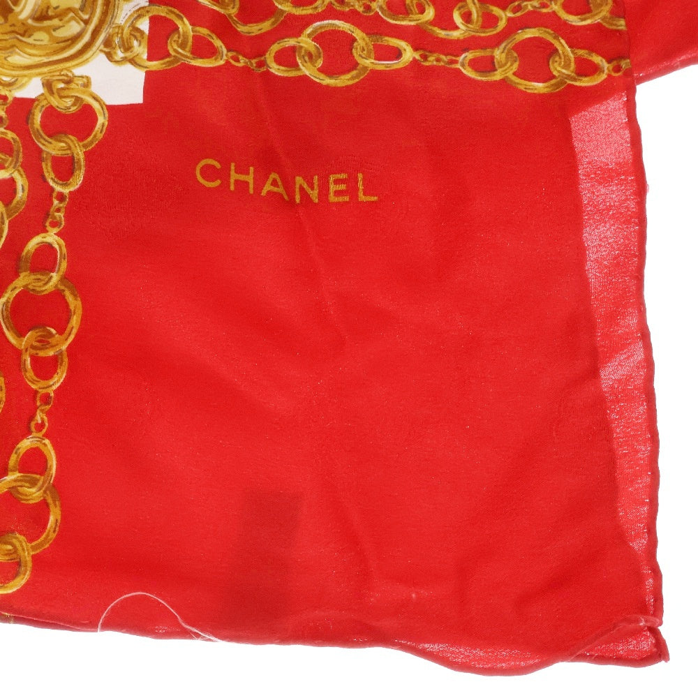 CHANEL(シャネル) ココマーク チェーン シルクスカーフ レッド×ホワイト