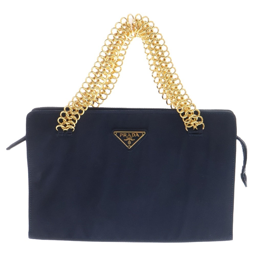 PRADA(プラダ) チェーンハンドバッグ ネイビー テスート ハンドバッグ ゴールド金具 ロゴ三角プレート