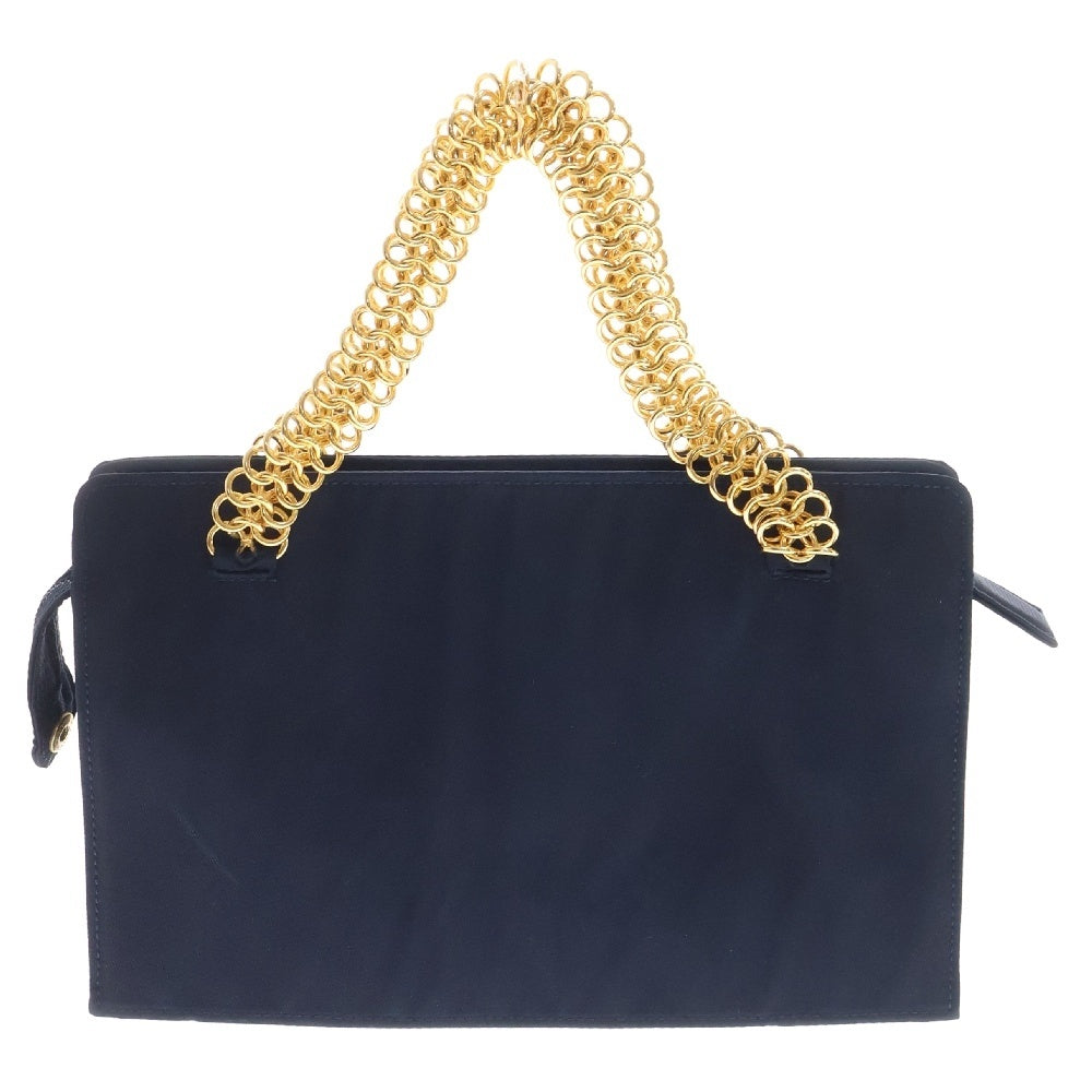 PRADA(プラダ) チェーンハンドバッグ ネイビー テスート ハンドバッグ ゴールド金具 ロゴ三角プレート