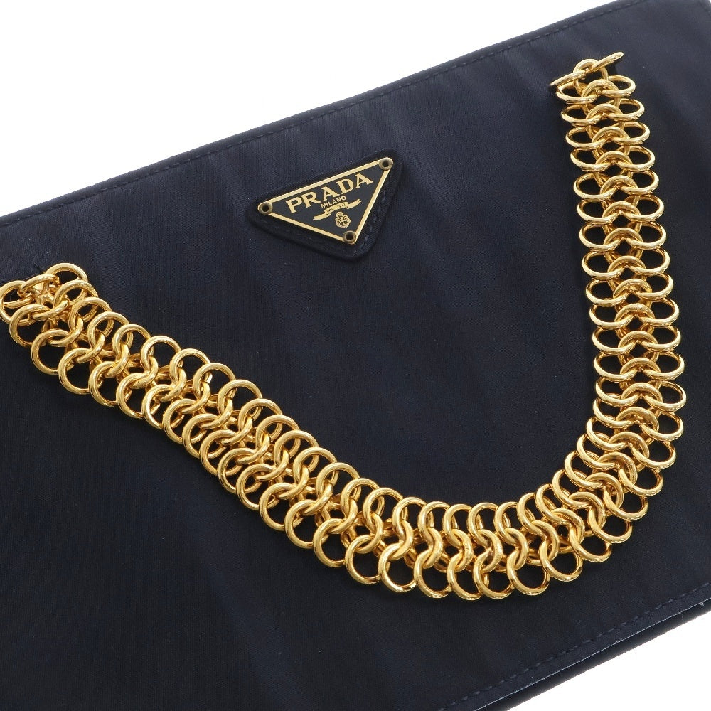 PRADA(プラダ) チェーンハンドバッグ ネイビー テスート ハンドバッグ ゴールド金具 ロゴ三角プレート
