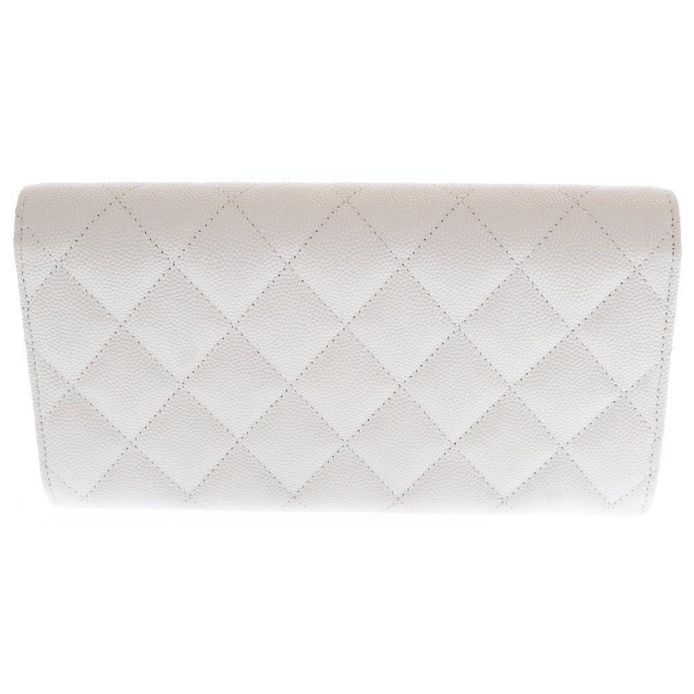 CHANEL(シャネル) マトラッセ 二つ折り長財布 ロングウォレット ホワイト キャビアスキン ゴールド金具 AP3133