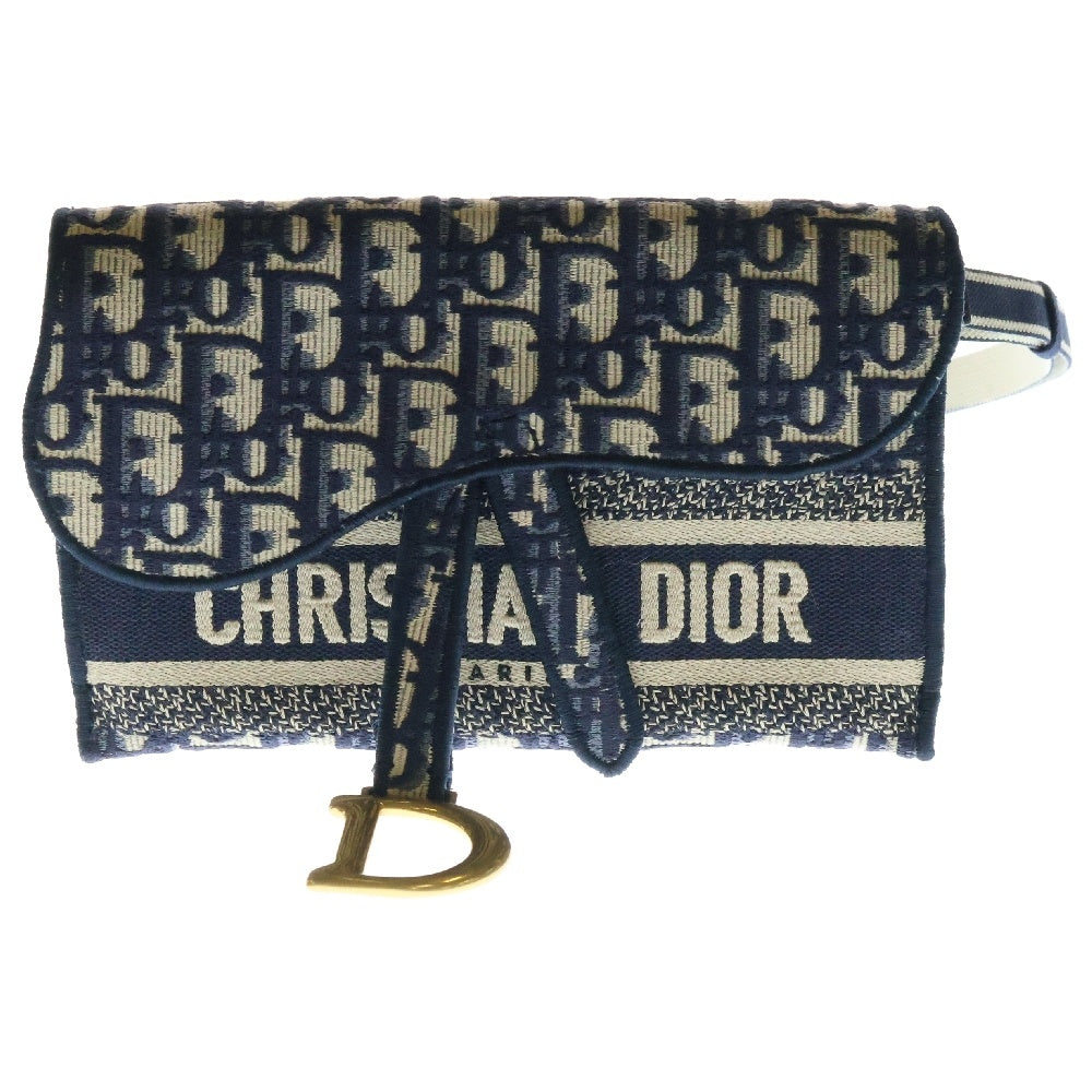 Christian Dior(クリスチャンディオール) オブリーク ショルダーバッグ サドル ミニ ネイビー×ベージュ キャンバス