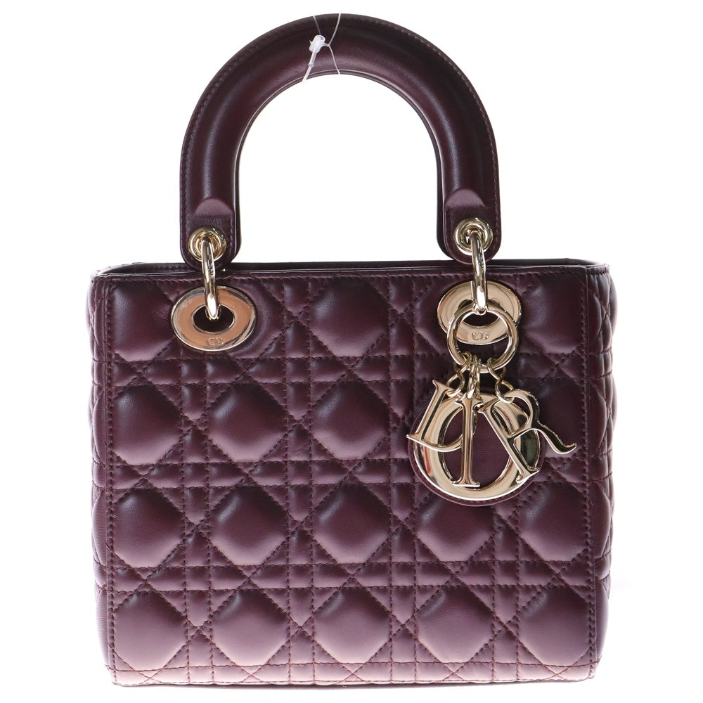 Christian Dior(クリスチャンディオール) レディディオール スモール 2WAYバッグ ハンドバッグ ショルダーバッグ ゴールド金具 ボルドー ラムスキン