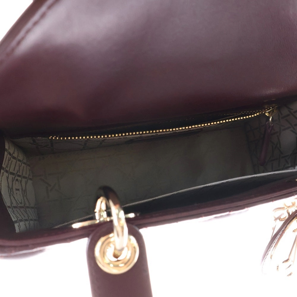 Christian Dior(クリスチャンディオール) レディディオール スモール 2WAYバッグ ハンドバッグ ショルダーバッグ ゴールド金具 ボルドー ラムスキン