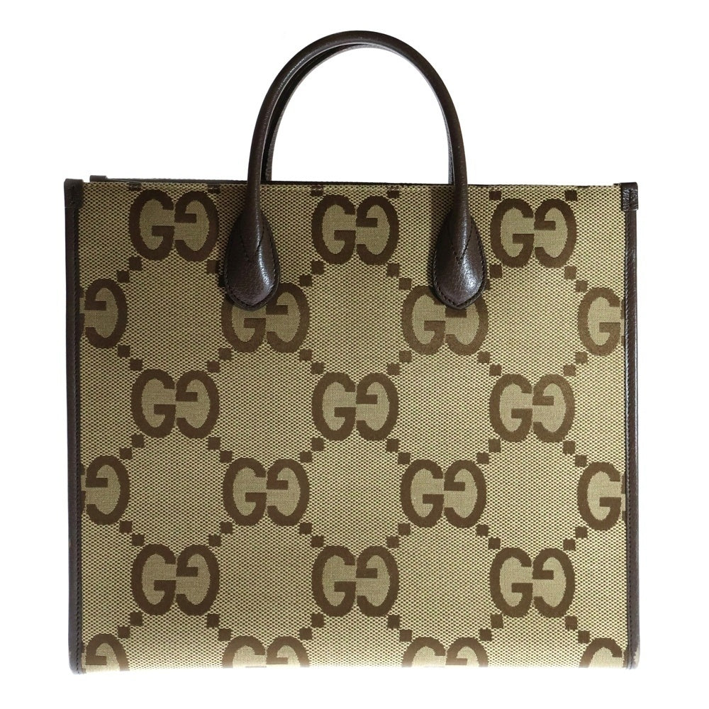 GUCCI(グッチ) ジャンボGG トートバッグ ハンドバッグ ブラウン×ベージュ PVC×レザー ゴールド金具 678839