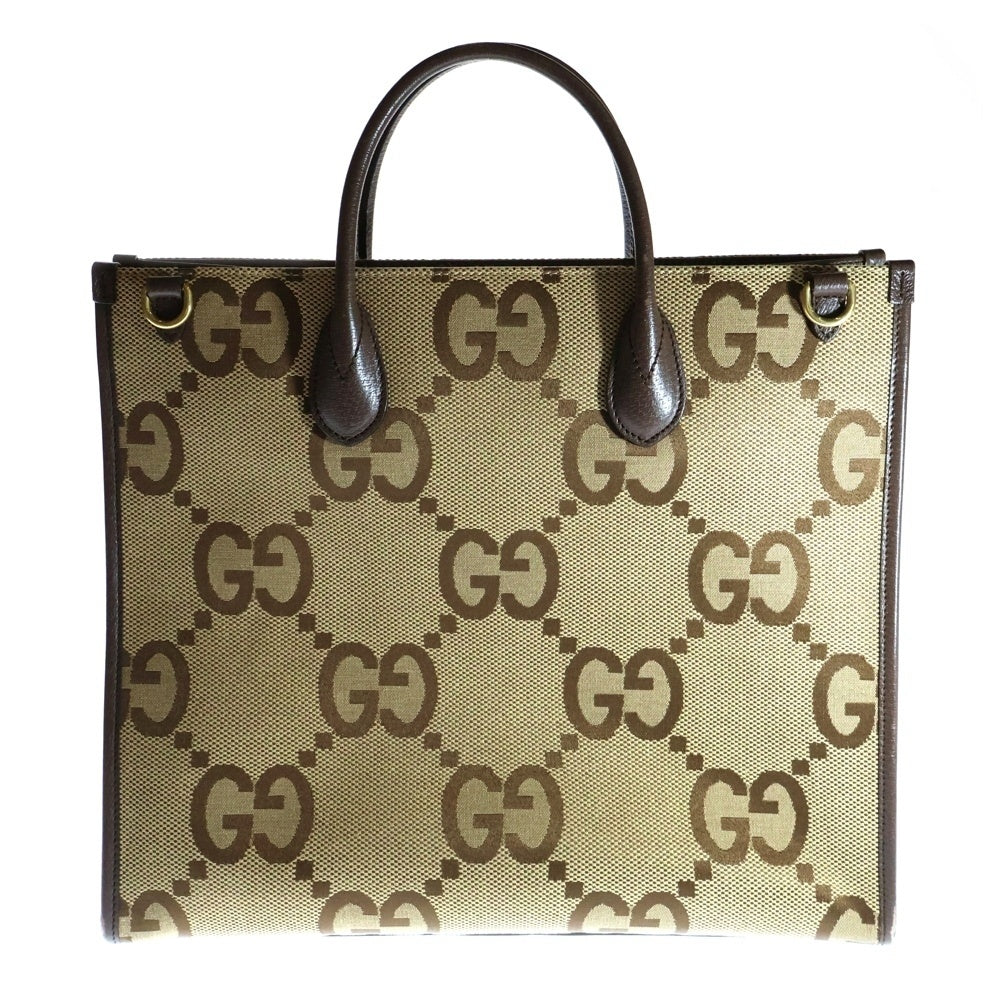 GUCCI(グッチ) ジャンボGG トートバッグ ハンドバッグ ブラウン×ベージュ PVC×レザー ゴールド金具 678839