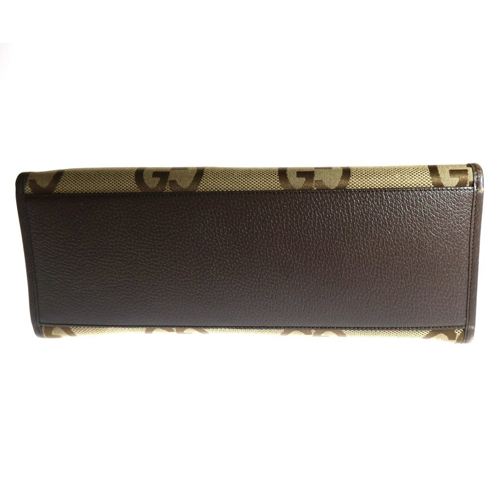 GUCCI(グッチ) ジャンボGG トートバッグ ハンドバッグ ブラウン×ベージュ PVC×レザー ゴールド金具 678839