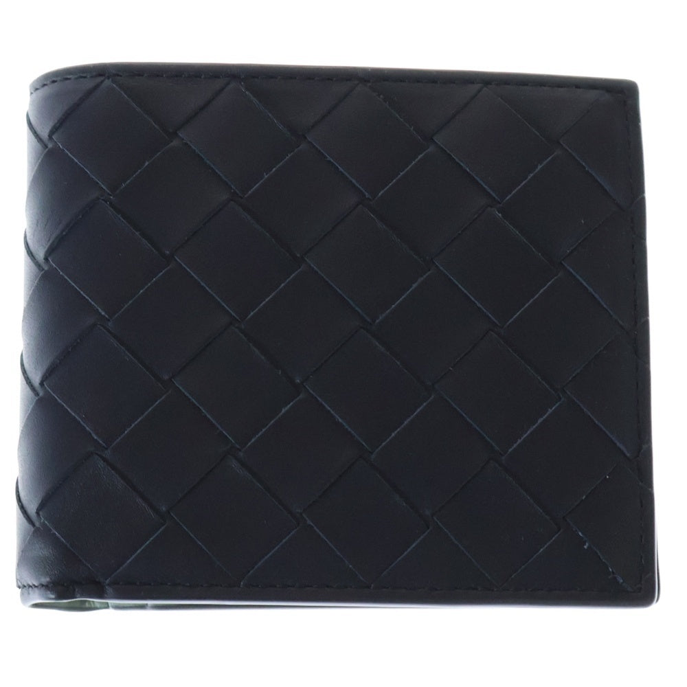 BOTTEGA VENETA(ボッテガヴェネタ) イントレチャート 二つ折り財布 コンパクトウォレット カードケース コインケース ライトグリーン×ネイビー レザー