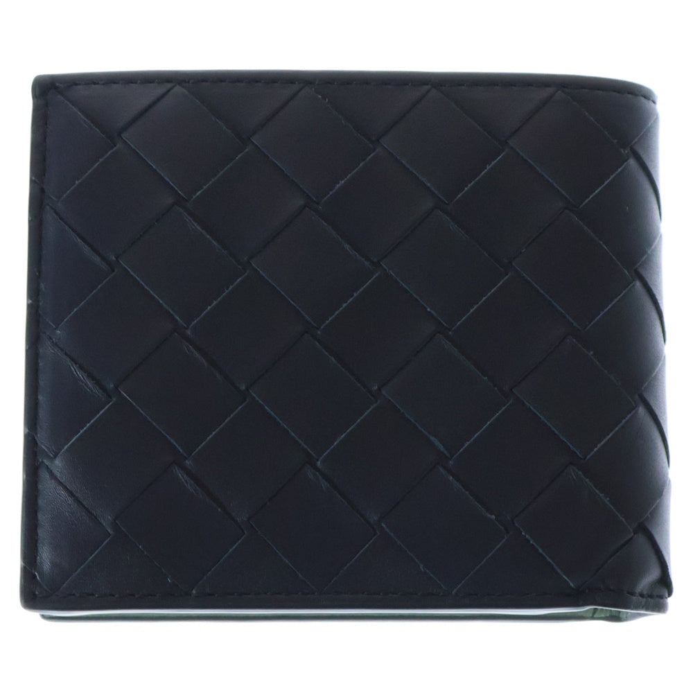 BOTTEGA VENETA(ボッテガヴェネタ) イントレチャート 二つ折り財布 コンパクトウォレット カードケース コインケース ライトグリーン×ネイビー レザー
