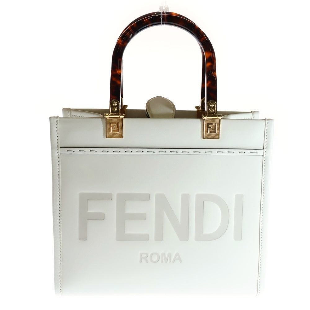 FENDI(フェンディ) サンシャイン スモール ショッパー ロゴ 2WAY レザー ハンド ショルダーバッグ ゴールド金具 ホワイト レディース 8BH394 ABVL