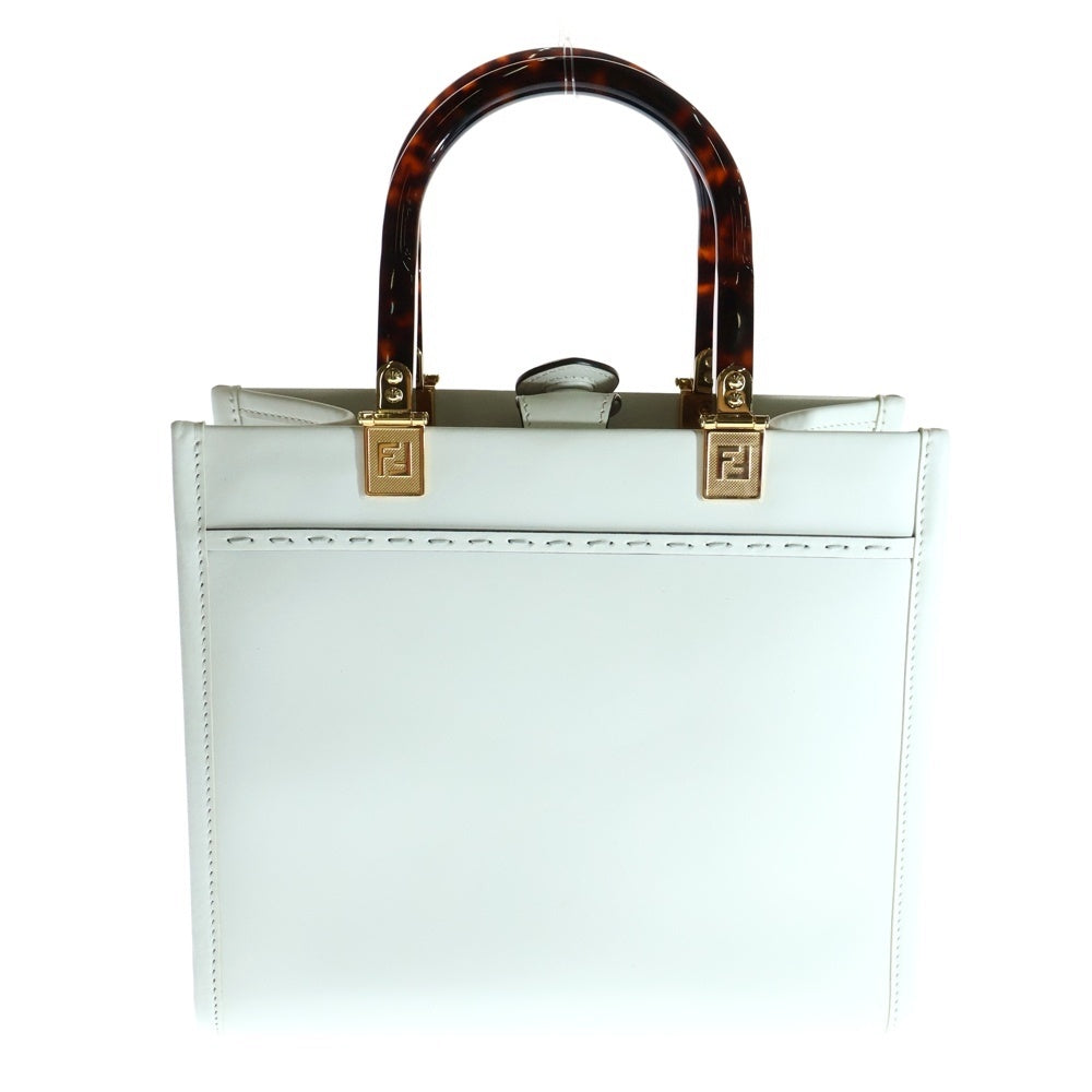 FENDI(フェンディ) サンシャイン スモール ショッパー ロゴ 2WAY レザー ハンド ショルダーバッグ ゴールド金具 ホワイト レディース 8BH394 ABVL